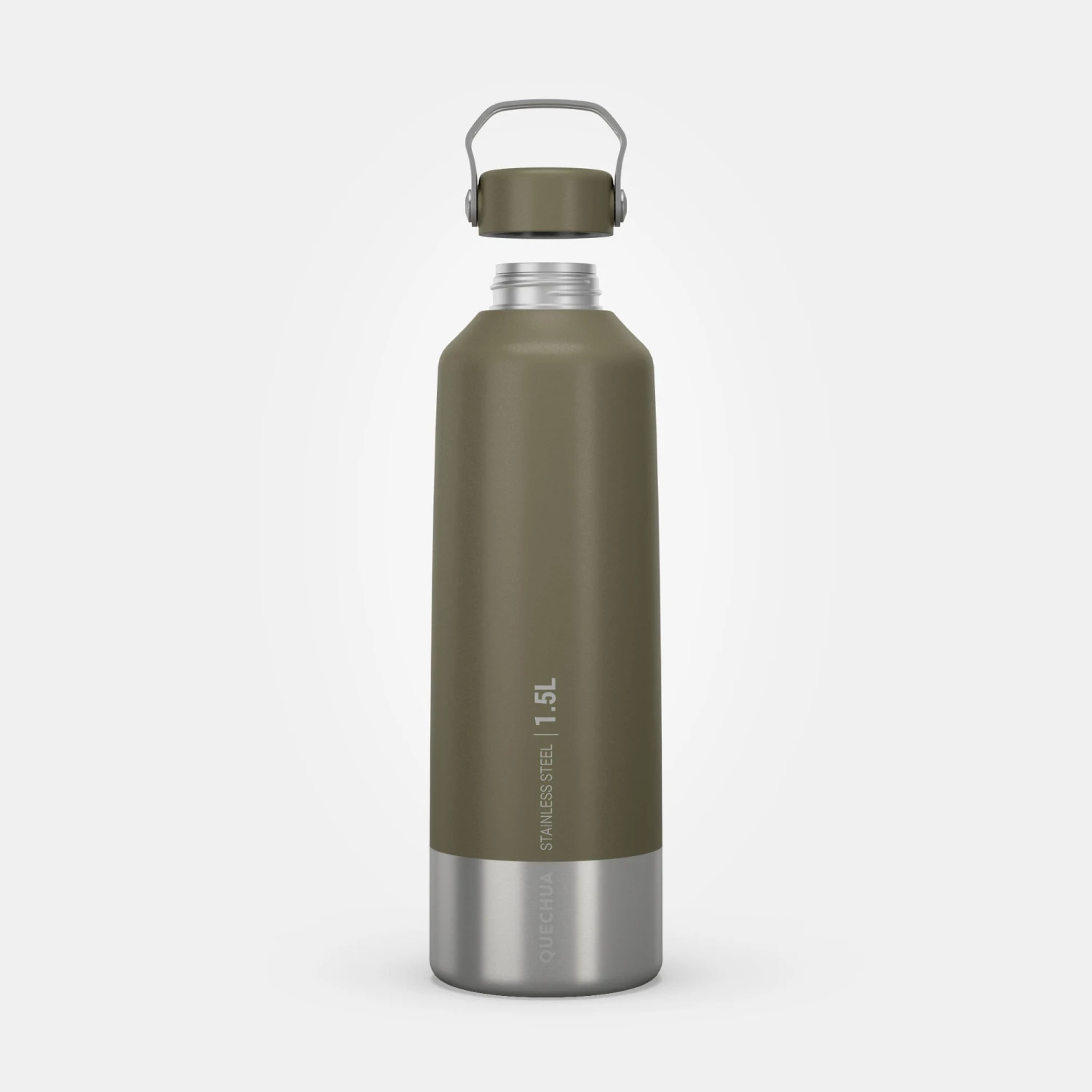 Quechua Stainless Steel Hiking Flask With Screw Cap MH100 1.5 L Khaki 4 Quechua Stainless Steel Hiking Flask With Screw Cap MH100 1.5 L Khaki - Image 2