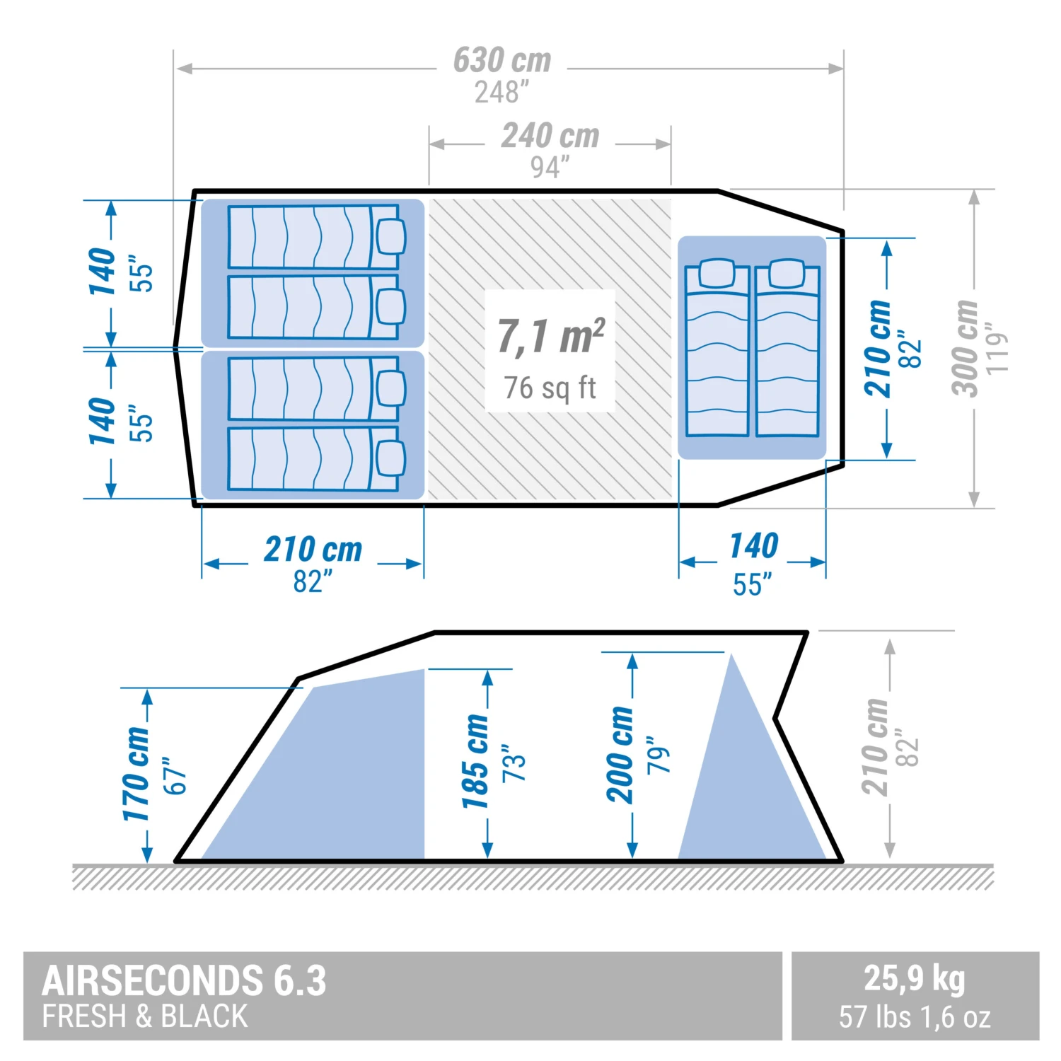 Quechua 6 Man Inflatable Blackout Tent - Air Seconds 6.3 F&B 4 Quechua 6 Man Inflatable Blackout Tent - Air Seconds 6.3 F&B - Image 2